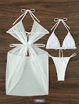 3pcs Halter Neck Bikini Beach Summer Solid Color Split Swimsuit Womens Clothing. Stay cool and stylish with this perfect — photo 5