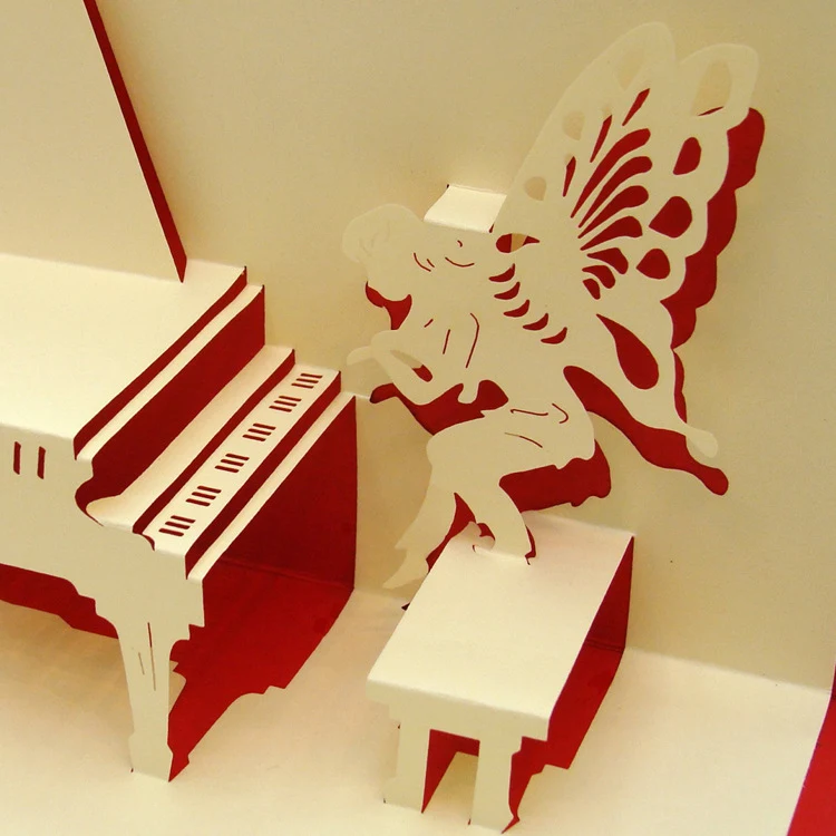 Piano Angel 3D Geburtstagskarte Basteln Sie Ihre eigene Papierpostkarte. Ein kreatives und einzigartiges Geschenk für besondere Anlässe. — foto 6