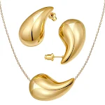 Conjunto de Brincos Argola Grossa Ouro 18K 2023 e Colar Gota Vazada Feminino Conjunto de Joias da Moda Elegância e estilo para mulheres — foto 6