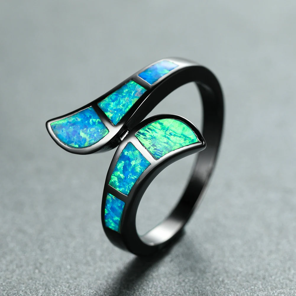 Anel Exagerado e Personalizado Opal Arc Preto Dourado Azul Estilo Europeu e Americano para um Visual Impactante. — foto 4