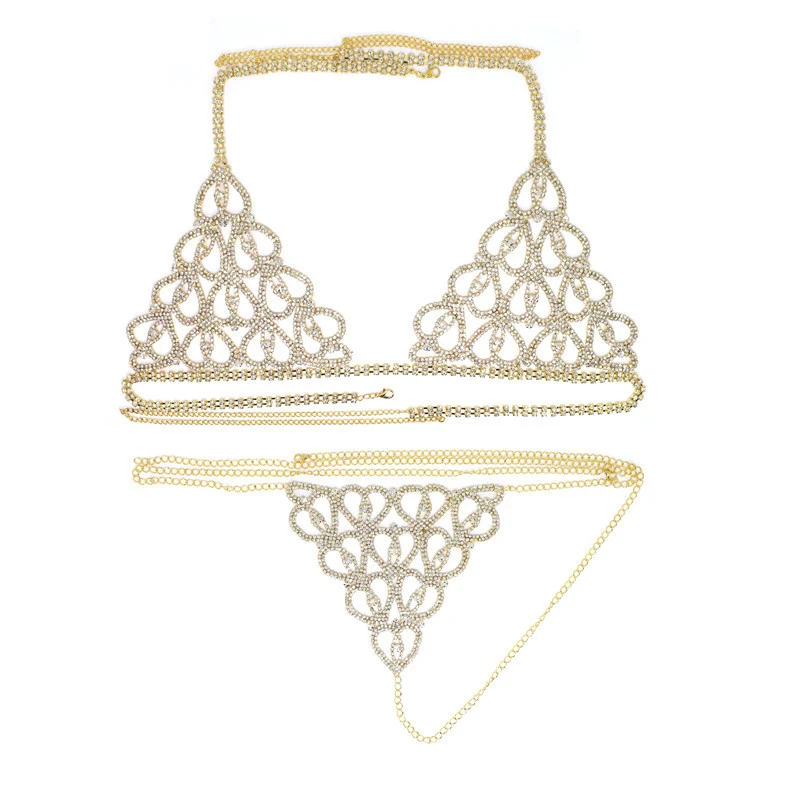 Conjunto de lencería sexy con cadena de garra de diamantes de imitación, sujetador y braguita, perfecto para espectáculos y realzar la sensualidad. — foto 7