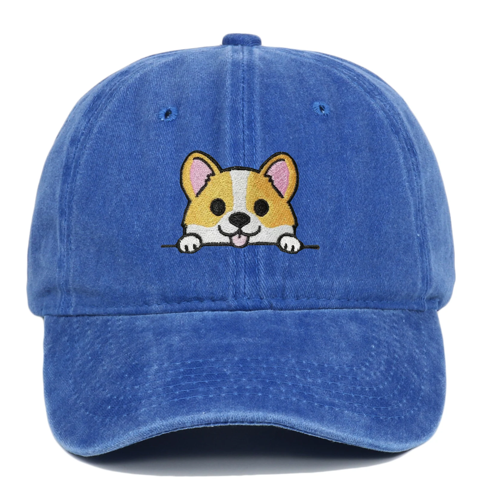 Corgi Embroidered Baseball Cap, Fashionable Washed Sports Cap, Comfortable and Stylish, Perfect for Sports, Casual Wear — photo 5
