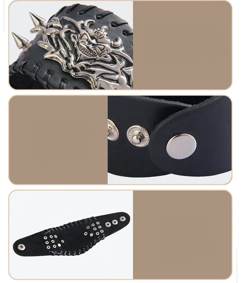 Pulsera de cuero de vaca con remaches de aleación para hombre, brazalete con personalidad, accesorio de moda, estilo único y resistente — foto 3