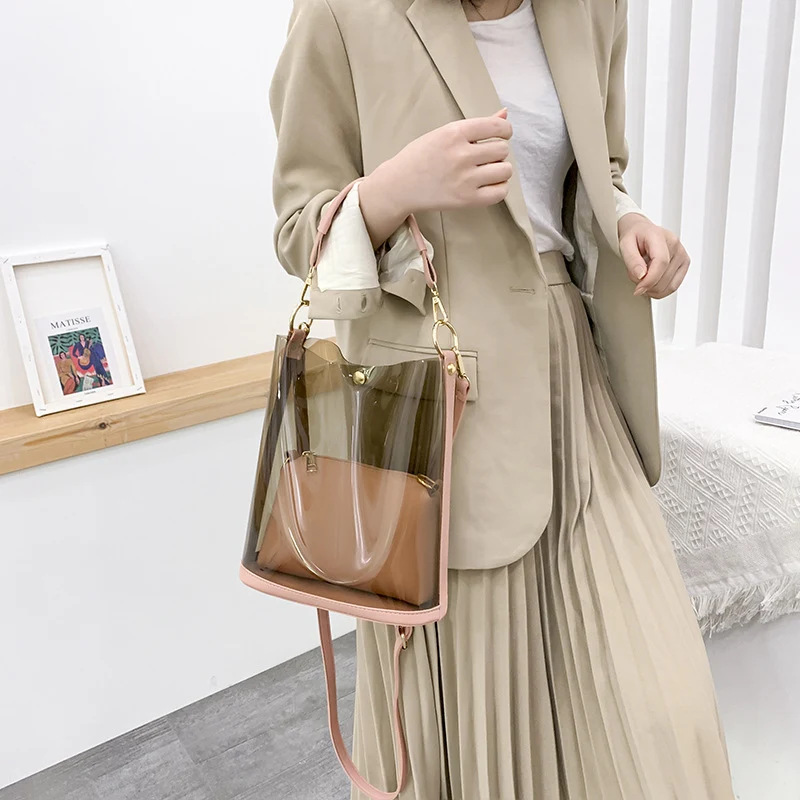Bolsa feminina de ombro transparente a laser, estilo balde, mensageiro. Design moderno e funcional para carregar seus itens essenciais com estilo. — foto 7