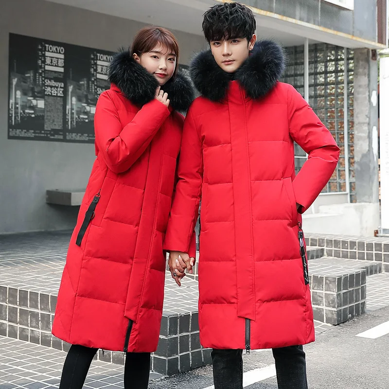 Long, Slim Down Jacket with Large Fur Collar Over The Knee, offering warmth and style for winter. A perfect cold-weather — photo 3