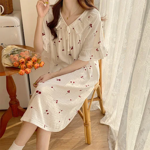 Title 9, Womens Cute Short Sleeves Pure Cotton Nightdress