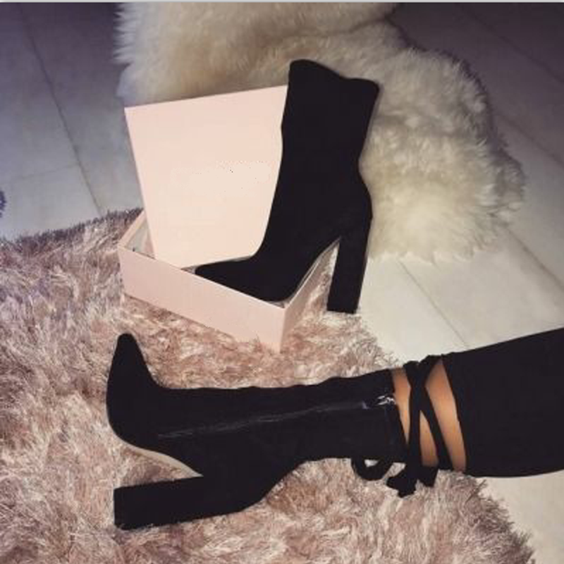 Damen Chunky High Heel Stiefel Spitz Zehen Schuhe Erleben Sie Komfort und Stil! Diese Stiefel mit hohem Absatz werten jedes Outfit auf. — foto 5