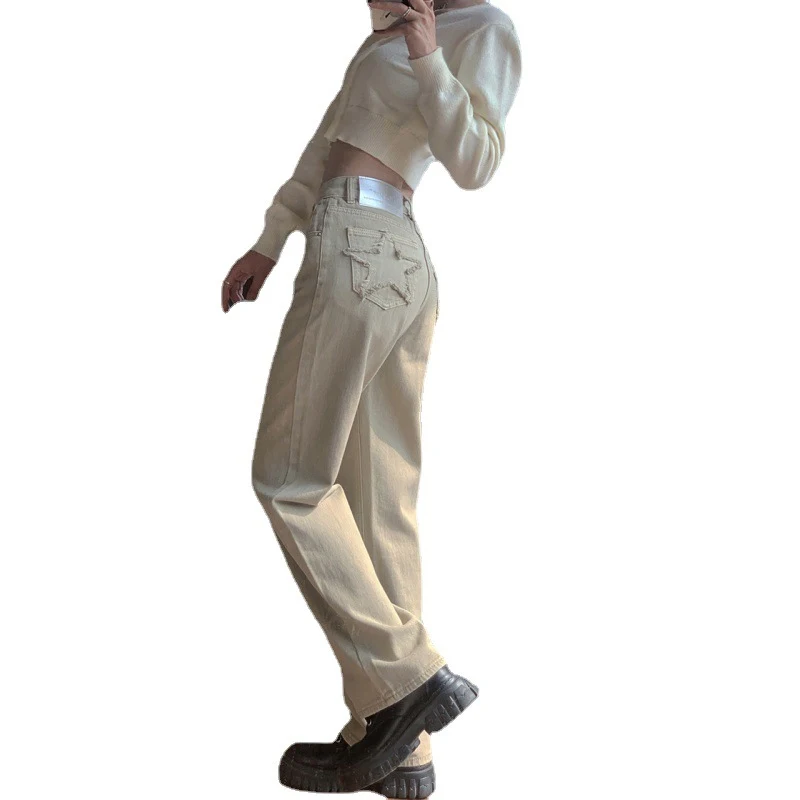 Amerikaanse Retro Damesjeans met Pentagram Achterzak, Vintage Stijl en Comfortabele Pasvorm voor een Casual en Aantrekkelijke Look — foto 2