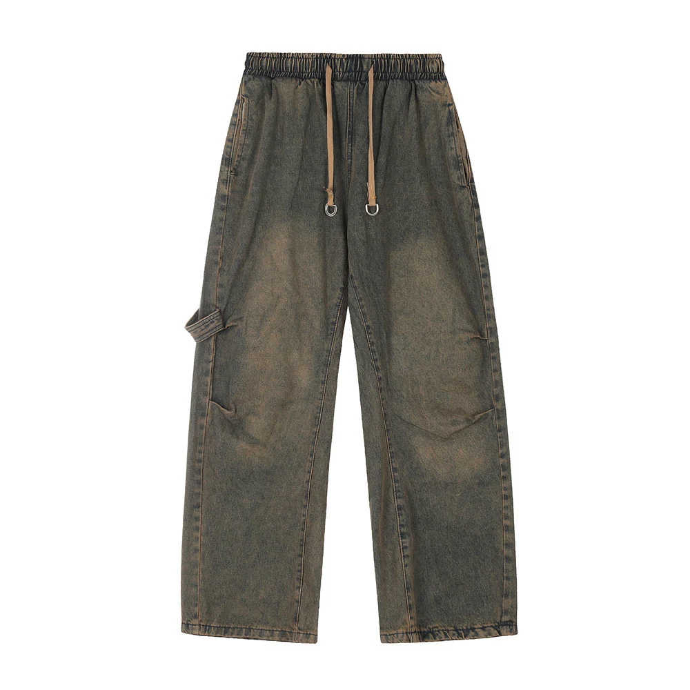 Men's Old Washed Elastic Waist Denim Trousers, Comfortable Everyday Wear, Relaxed Fit Jeans, Versatile Style, Perfect fo — photo 15