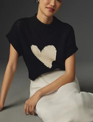Title 2, Peach Heart Round Neck Mid Collar Vest Sweater