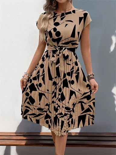Title 15, Summer Womens Geometric Pattern Printed Pleate...