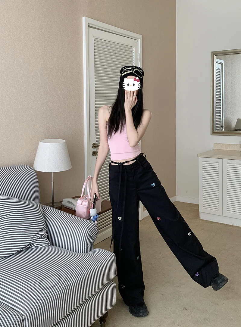 Bowknot Embroidered Straight Wide-leg Pants, Loose and Slimming Fit, Offering Comfort and Style for Any Occasion — photo 10