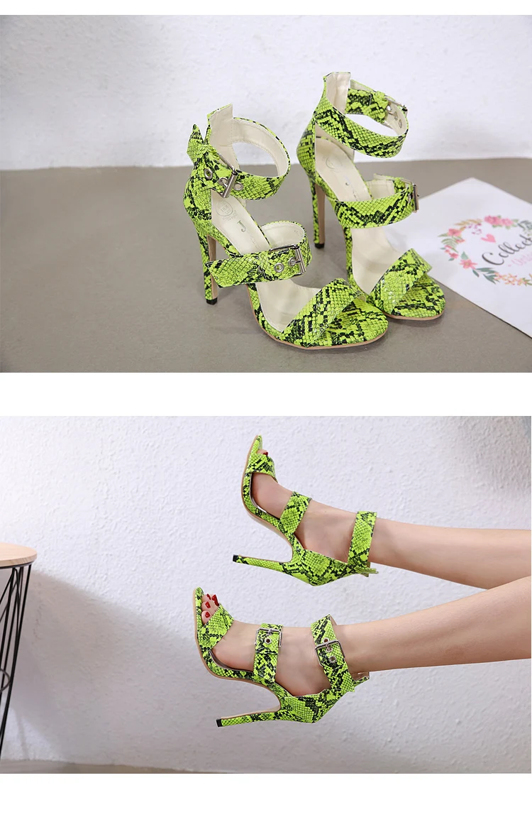 Title 13, High Heeled Sandals with Snake Pattern, offerin...