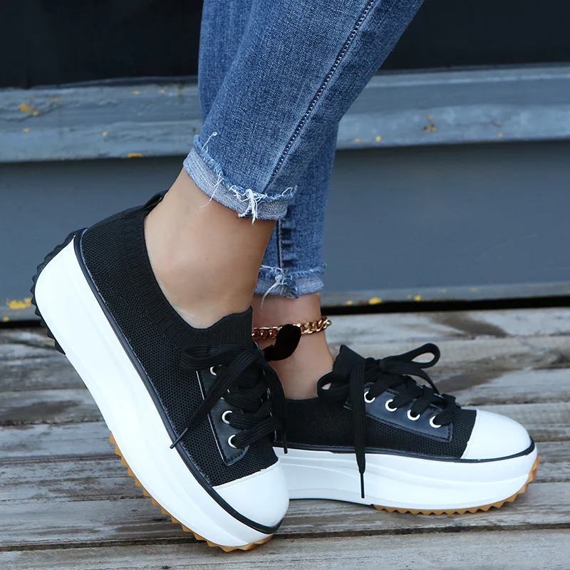 Casual round toe flat shoes with lace-up design and thick platform bottom for all-day comfort and a stylish, modern look — photo 6