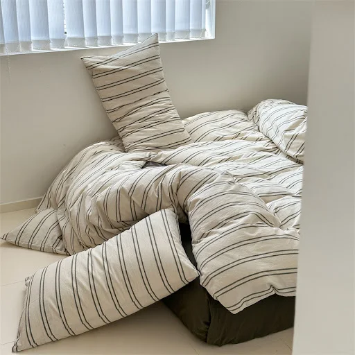 Title 3, Cotton Classic Japanese Retro Pinstripe Bed Fou...