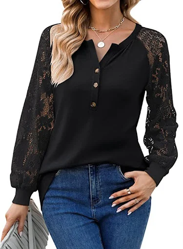 Title 5, Lace Panel Long Sleeved T Shirt Top