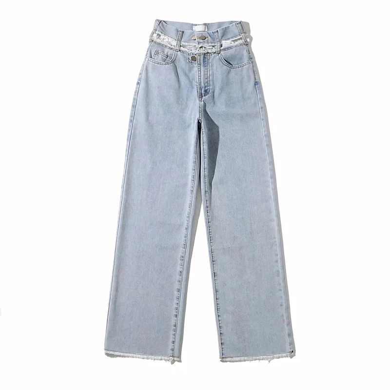 Pantalones largos de mezclilla holgados Straight Tide, dobladillo crudo, para trapear, informales y cómodos. — foto 3