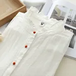 Camisa branca de manga comprida com fio de algodão de dupla camada com fivela colorida — foto 20
