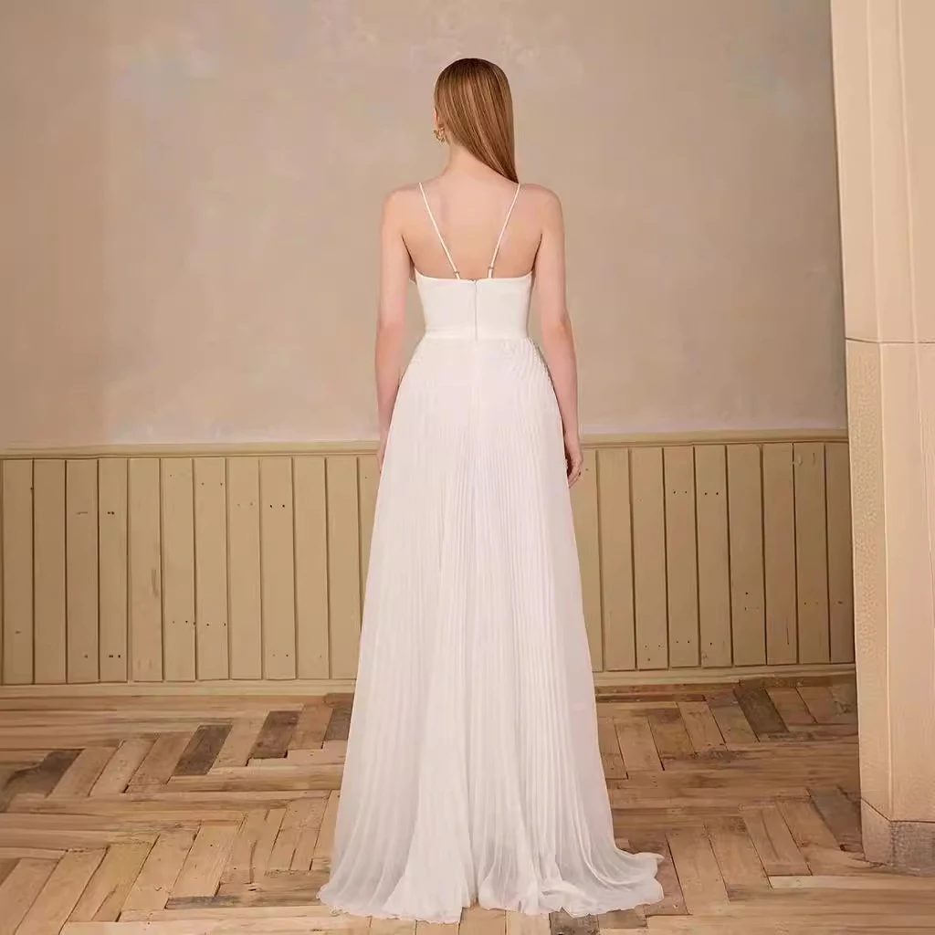 Dignified Flowers White Suspender Skirt Niche Cinched Pleated — photo 10