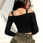 One-shoulder zipper strap t-shirt, a fashionable top for effortless style. Perfect for a casual day out or a night on th — photo 7