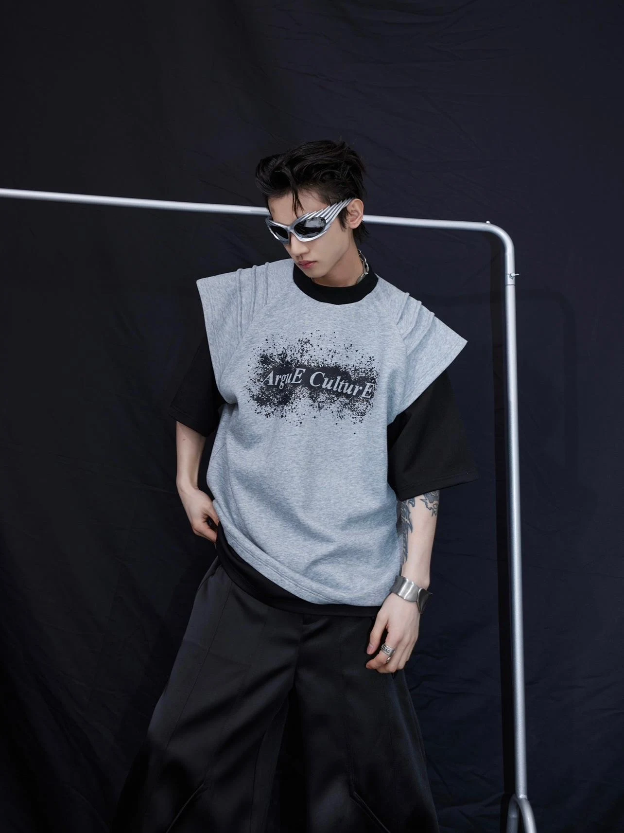 Title 5, Mens Niche Fake Two-piece Texture Splashed Ink...