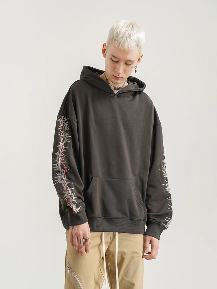 Loose Hooded Sweatshirt With Thorns Embroidery, combining comfort and edgy style. A perfect casual look for everyday wea — photo 5