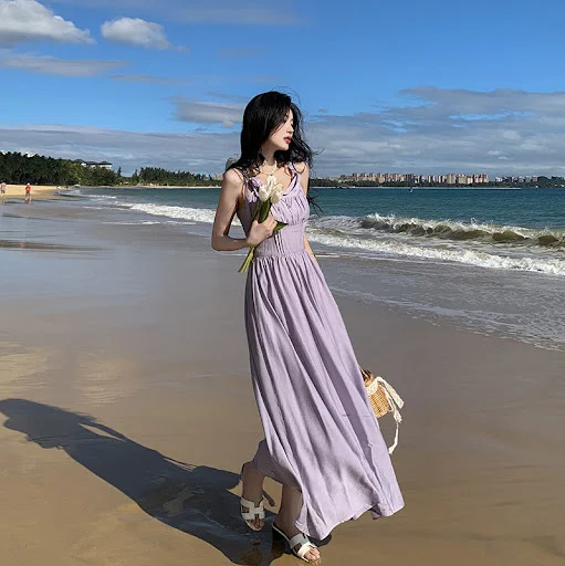Title 4, Gentle Seaside Vacation Sling Long Dress