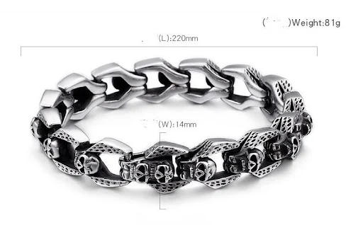 Title 2, Pulseira Punk Caveira Aço Inoxidável