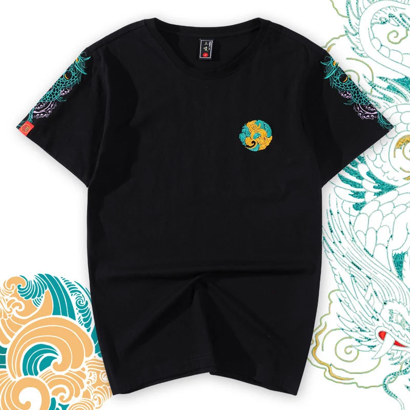 Title 6, Camisa de manga curta bordada para homens, idea...