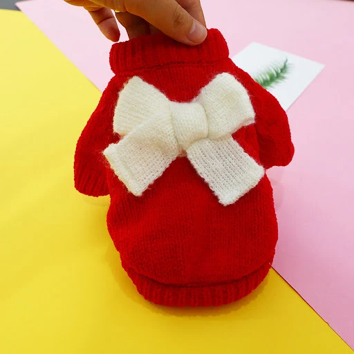 Title 11, Bowknot Dog Clothes Cat Costume Hollow Knit Dog...