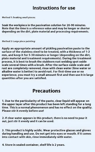 Title 8, Stainless steel pickling and passivation paste ...