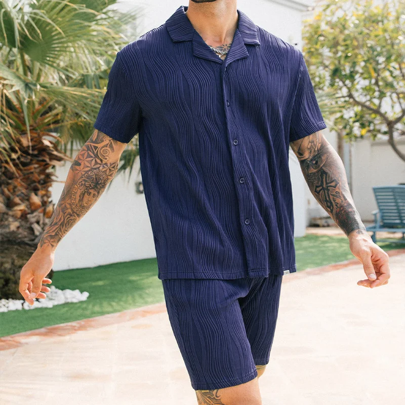 Title 4, Completo uomo camicia a righe con bottoni, casu...