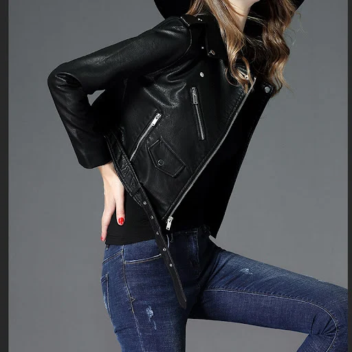 Title 8, Womens Short Slim PU Leather Jacket Stylish an...