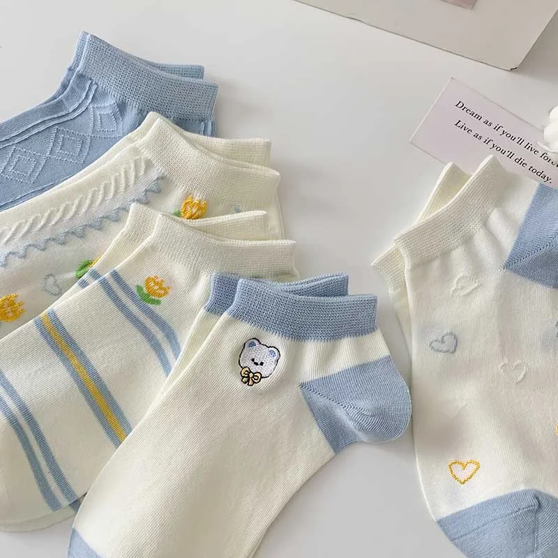 Title 1, Striped Embroidery Cartoon Shallow Mouth Socks....