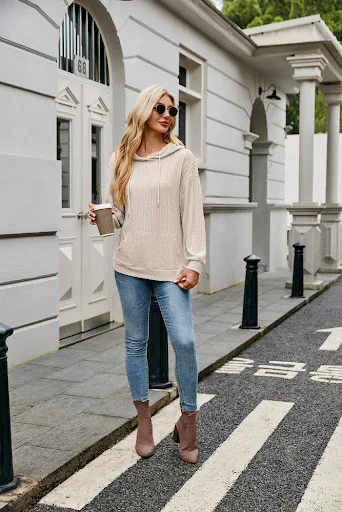 Title 15, Sudadera con capucha de punto para mujer con di...