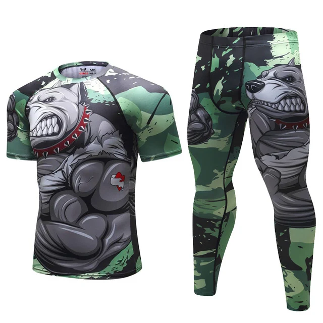 Conjunto de chándal para hombre Camiseta de compresión D Animal y pantalones de piel para correr, entrenar y mejorar el rendimiento. — foto 8