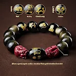 Pulseira de contas da sorte dos Cinco Deuses da Riqueza Zodíaco Ouro Obsidiana Rosário portátil prosperidade — foto 11
