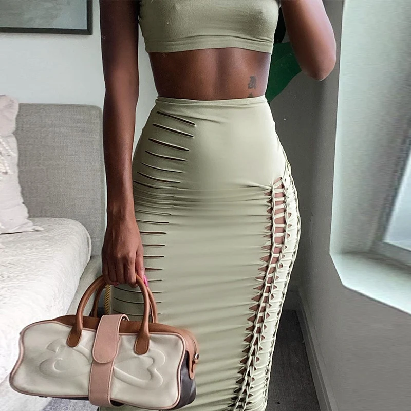 Title 5, Summer New Fashion Hollowed-out Vest Slim Skirt...