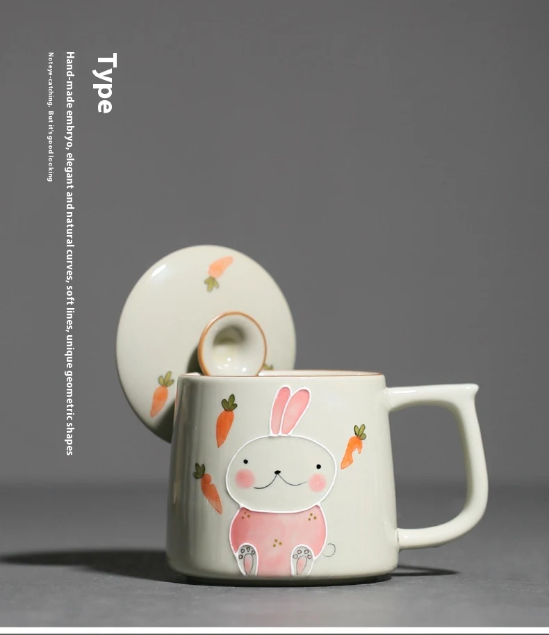 Title 5, Cute Rabbit Ceramic Water Cup Hand-painted Gray...