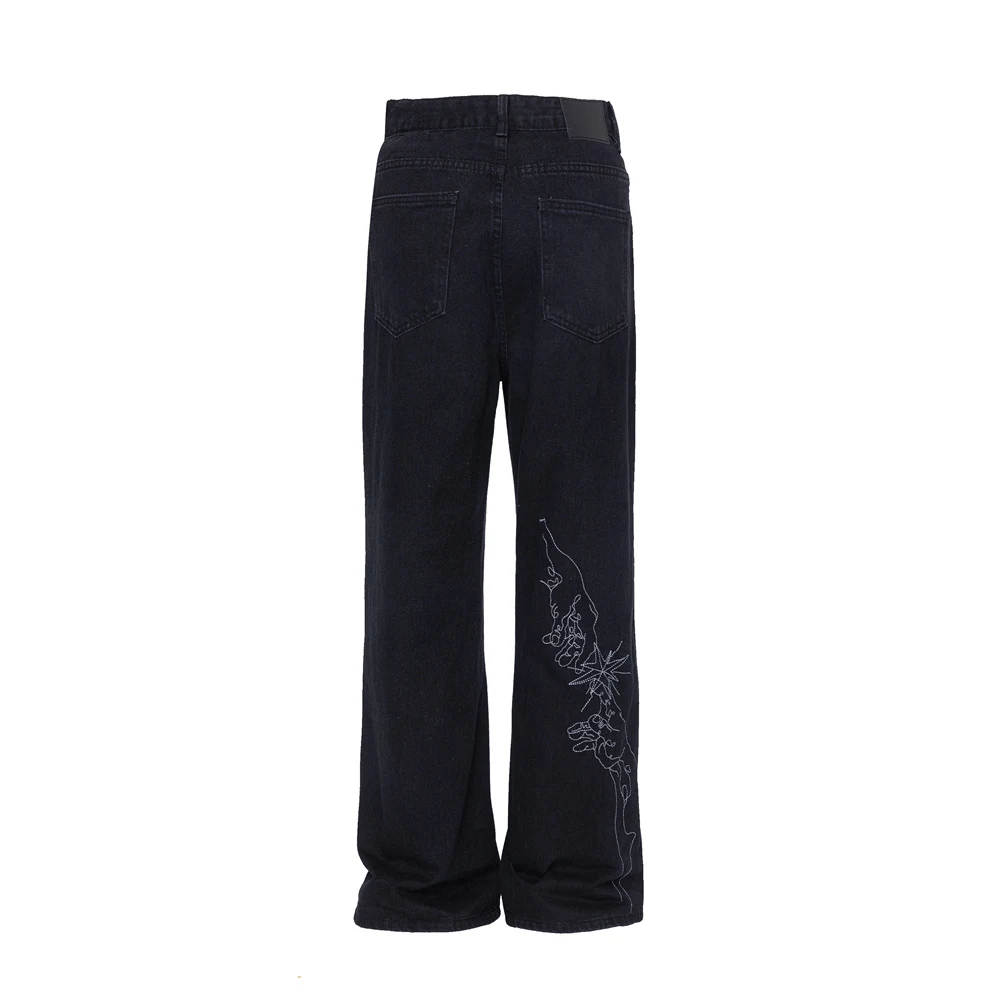 Heren rechte jeans met lijn borduursel, comfortabele pasvorm en moderne stijl. Perfect voor dagelijks gebruik en vrije tijd. — foto 5