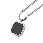 Colar pingente placa quadrada de aço inoxidável com epóxi preto, acessório elegante e moderno, perfeito para o uso diário. — foto 6