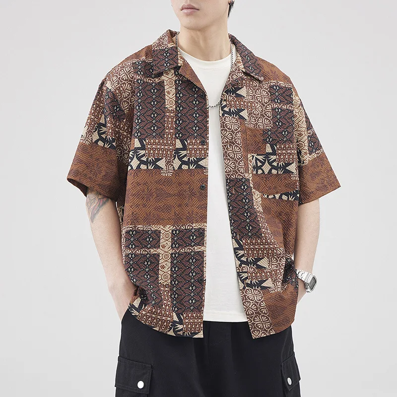 Camisa japonesa retrô masculina de verão, folgada, manga curta. Conforto e estilo vintage para o homem moderno. Perfeita para o verão. — foto 5