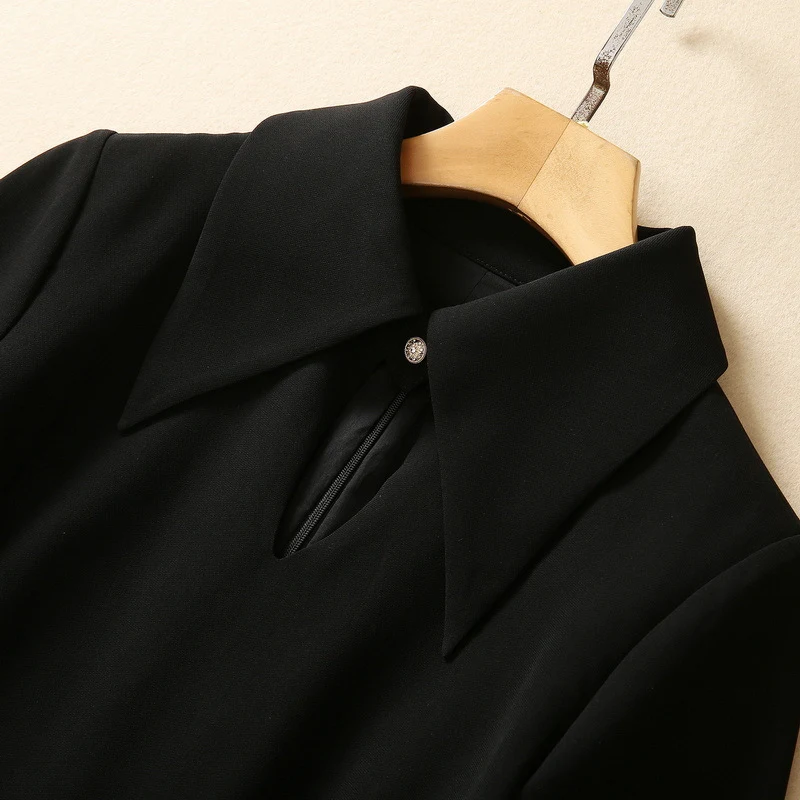 Title 10, Lapel Feather Long Sleeve Dress