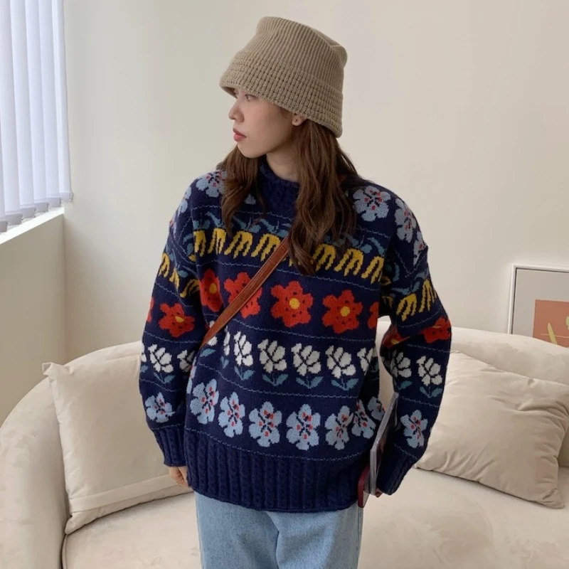 Title 6, Heavy Industry Retro Jacquard Sweater Women Thi...