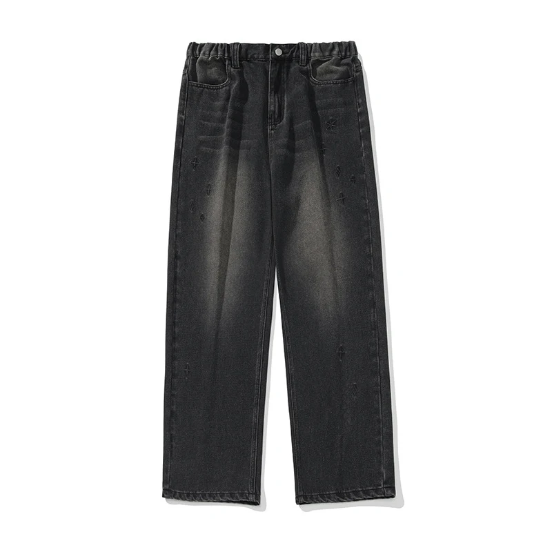 Retro heren jeans met borduursel, gewassen look – Nieuwe lente collectie – Stoere stijl met vintage uitstraling — foto 1