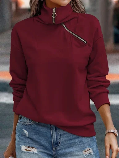 Title 1, Damen Pullover mit hohem Kragen und Reißverschl...