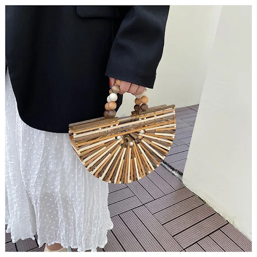 Title 7, Nova Bolsa de Bambu Tecida Feminina com Contas ...