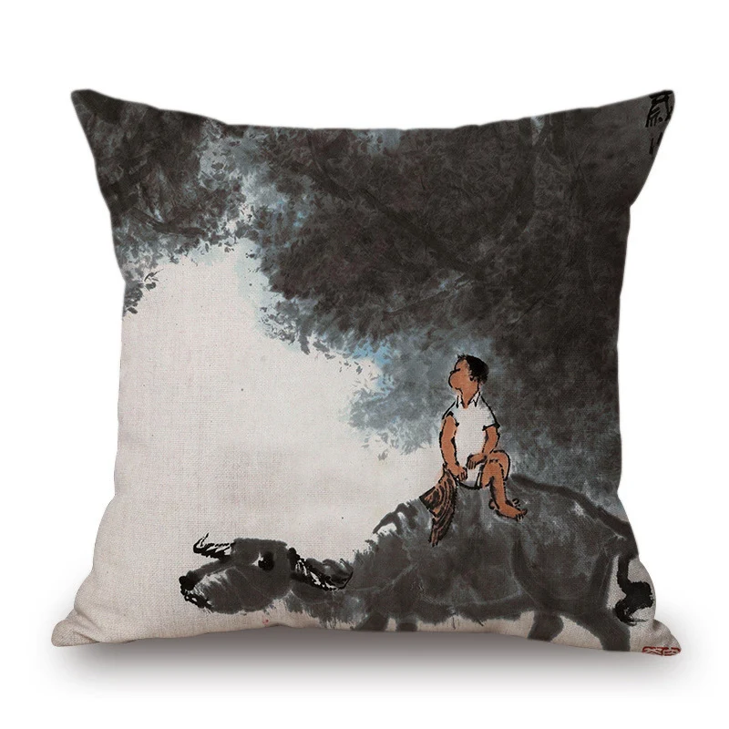 Capa de almofada de pintura de tinta retro chinesa, decoração com arte tradicional e design elegante para sofás e camas, conforto e estilo. — foto 20