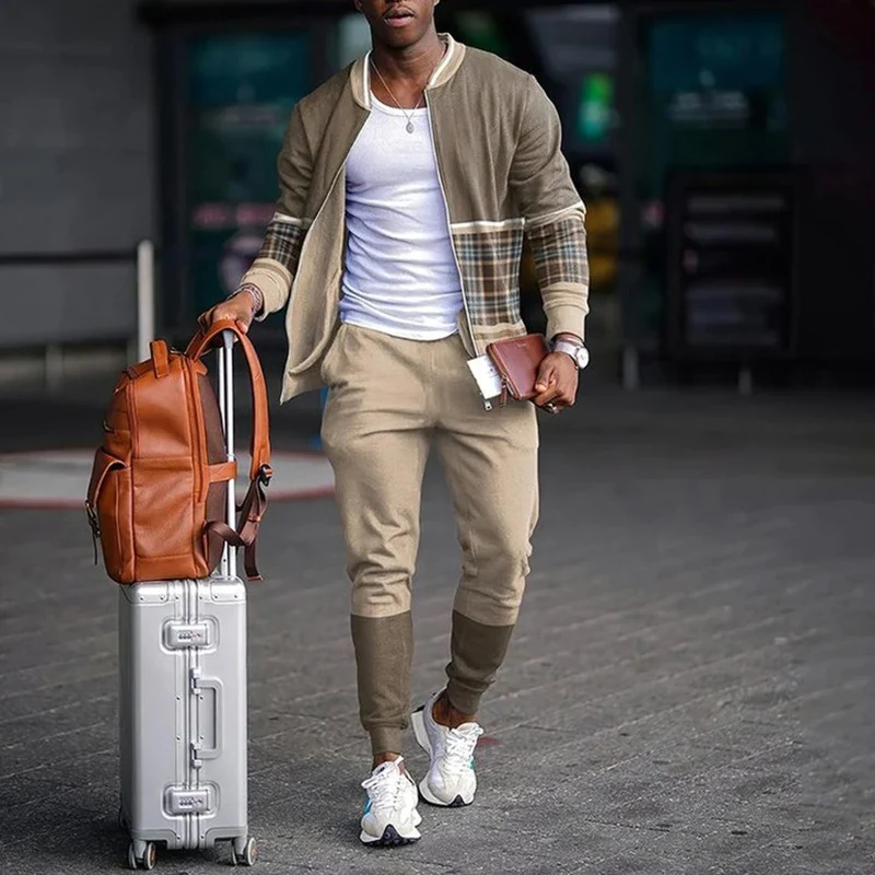 Trajes masculinos de jaqueta com gola alta e cores contrastantes para outono e inverno, confortáveis, aquecidos e com estilo. — foto 7