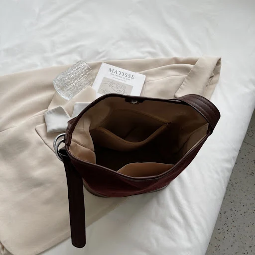 Title 3, Pure Color Frosted Trendy Simple Bucket Bag for...
